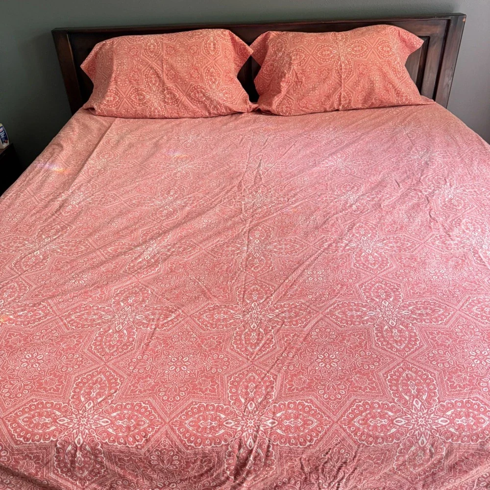 Pottery Barn King Duvet Cover Set Organic Cotton Coral Medallion
